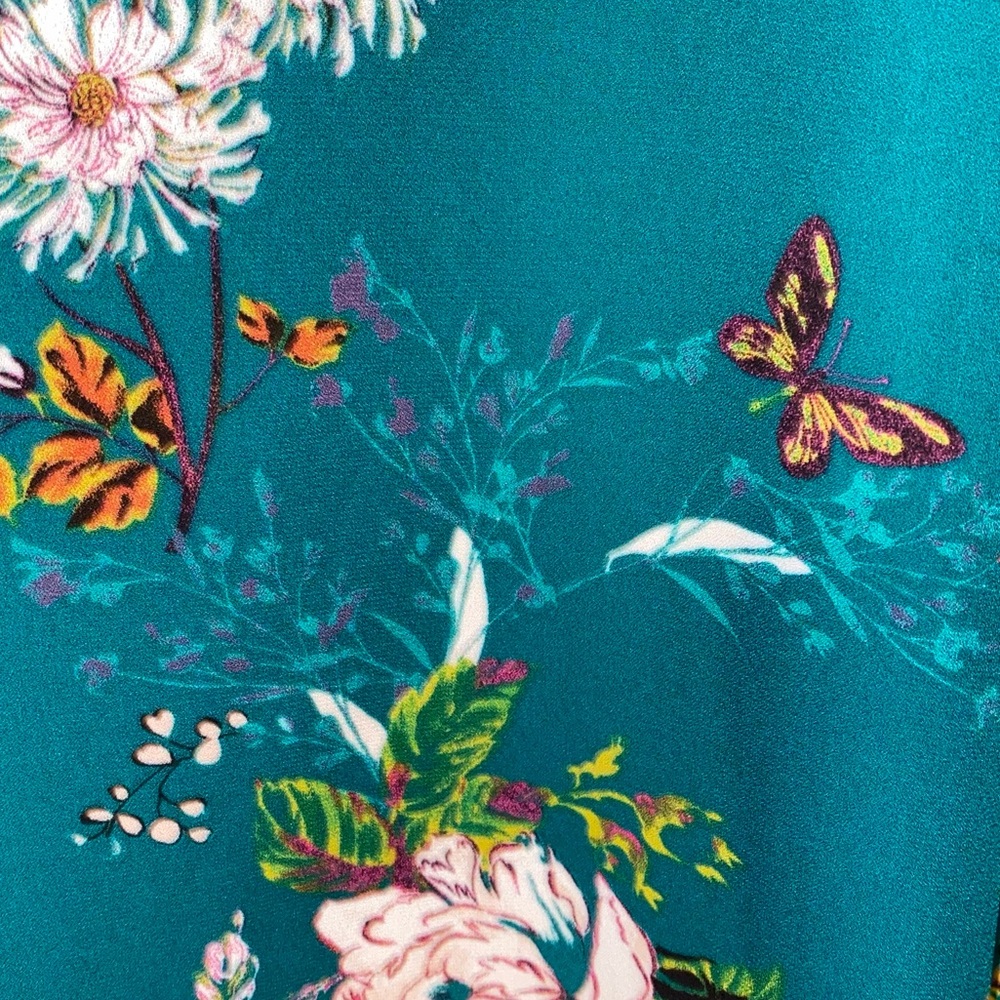 Worthington size 12 short sleeve dress green/pink flowers and butterflies - Picture 6 of 6